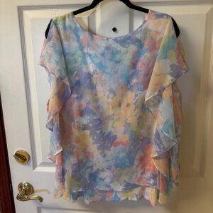 Ruby Road Pastel Chiffon Skirt and Blouse Set.  Size XLarge